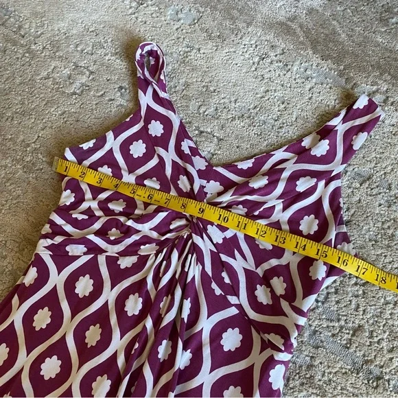 Boden Maxi Dress Long Geo Floral Print V Neck Sleeveless Purple White Twist: 10 - Picture 9 of 10
